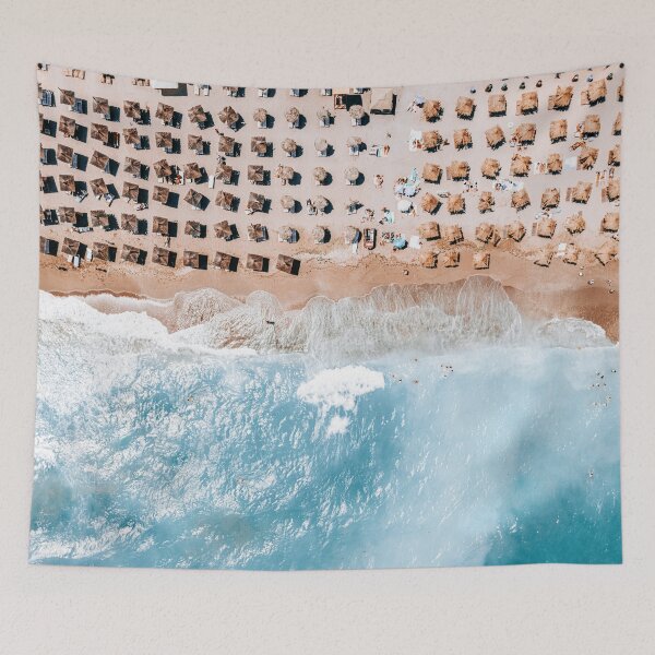Item preview, Coastal Beach, Aerial Beach Print, Ocean Waves, Summer Vibes Art Print, Sea Print Wall Art, Beach Umbrellas Home Decor designed and sold by radub85.