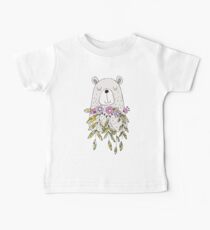 Cartoon Animals Cute Bear With Flowers Baby Tee