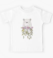 Cartoon Animals Cute Bear With Flowers Kids Tee