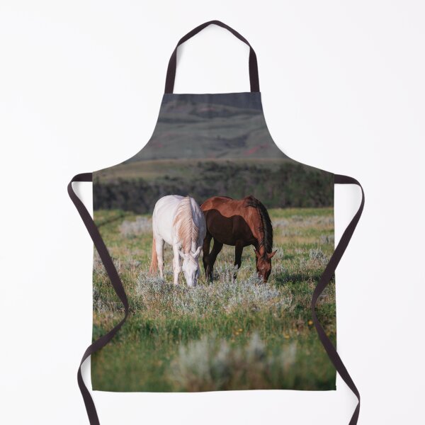 Item preview, White horse and bay horse grazing designed and sold by BerryvineImage.