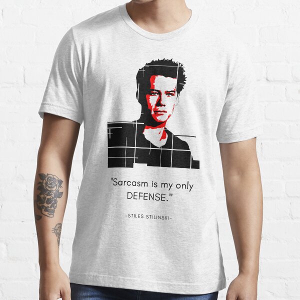 "Red Stiles Stilinski Illustration With Quote Sarcasm Is My Only DEFENSE" Tshirt for Sale by
