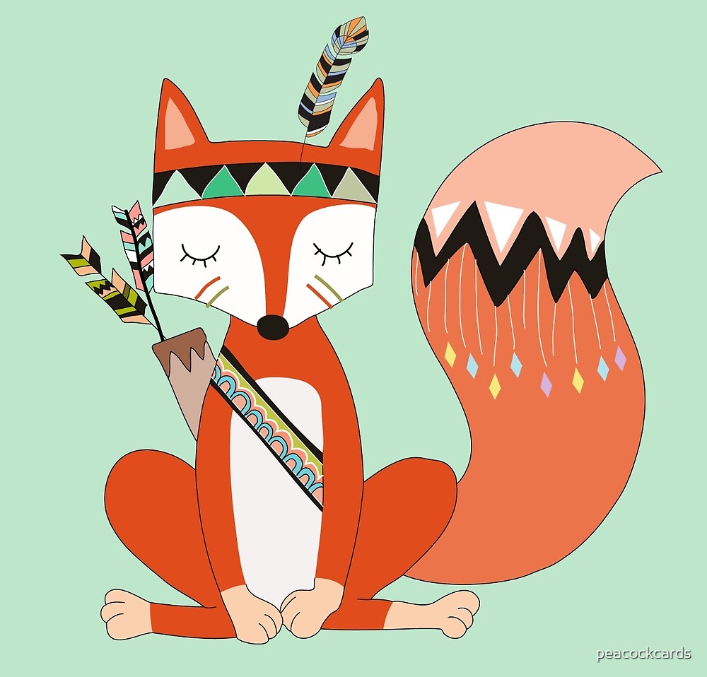 "Cartoon Tribal Fox With Arrows and Feathers" by peacockcards | Redbubble