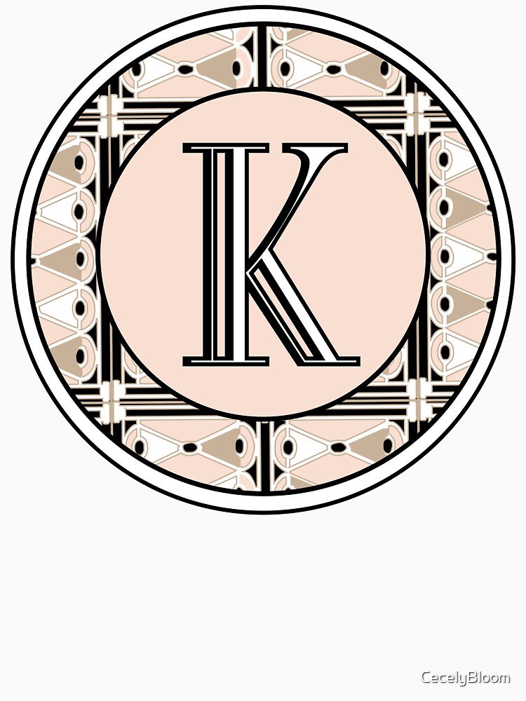 1920s Pink Champagne Deco Monogram letter K by CecelyBloom