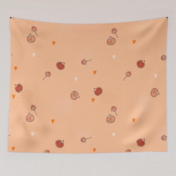 Item preview, Pomegranates, flowers and hearts on a peach background. designed and sold by zatmeniee.