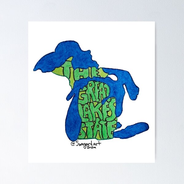 Item preview, The Great Lakes State Lettering in Michigan Map designed and sold by SwagartArt.