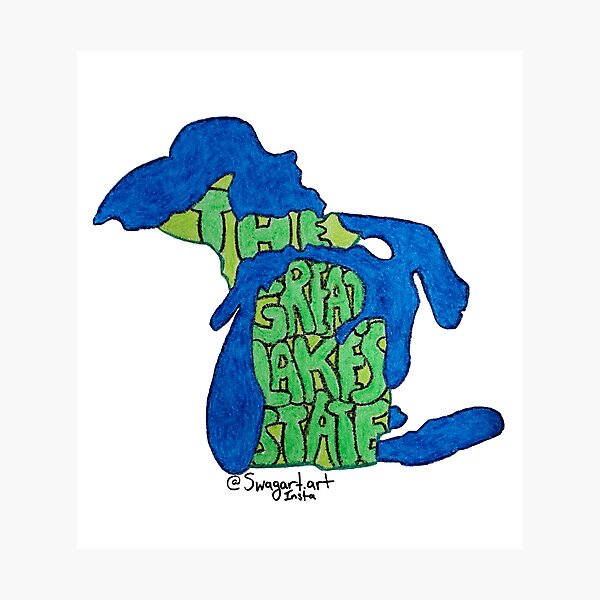 Item preview, The Great Lakes State Lettering in Michigan Map designed and sold by SwagartArt.