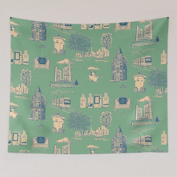 Item preview, Toronto Toille de Jouy - Jade and Blue designed and sold by Quick Brown Fox Canada.