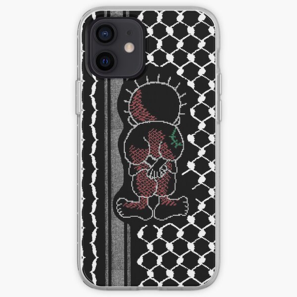 Palestinian Handalah Caricature In Tatreez Embroidery Like Design Kufiya Pattern - wht iPhone Soft Case
