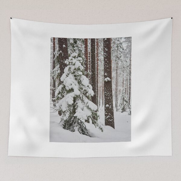 Item preview, Green spruce and red pines covered with white snow designed and sold by Jouko Lehto Photography.