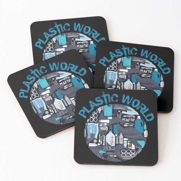 Item preview, Our plastic world // black background grey endangered animal species with blue white and transparent plastic waste designed and sold by SelmaCardoso.