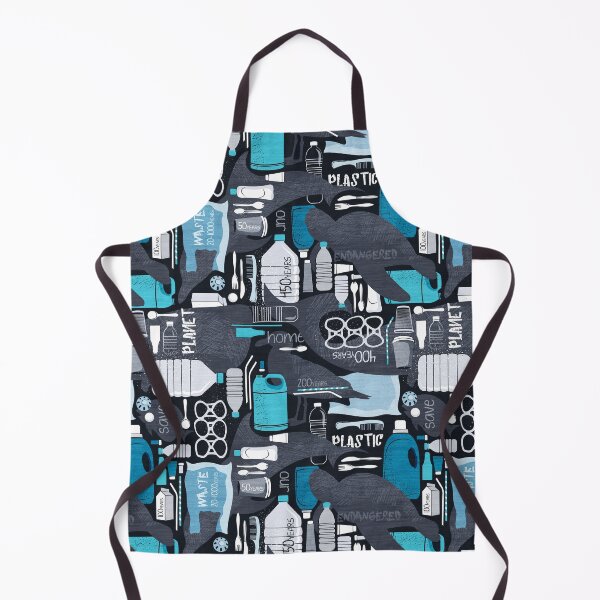 Item preview, Our plastic world // black background grey endangered animal species with blue white and transparent plastic waste designed and sold by SelmaCardoso.