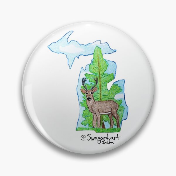 Item preview, Michigan Map Picture with Buck Deer, Pine Tree, and Blue Skies designed and sold by SwagartArt.