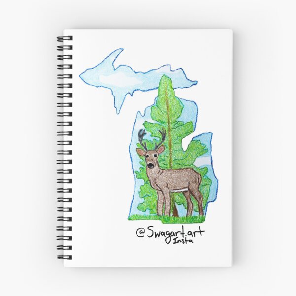 Item preview, Michigan Map Picture with Buck Deer, Pine Tree, and Blue Skies designed and sold by SwagartArt.