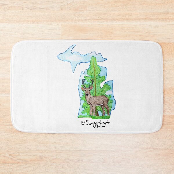Item preview, Michigan Map Picture with Buck Deer, Pine Tree, and Blue Skies designed and sold by SwagartArt.