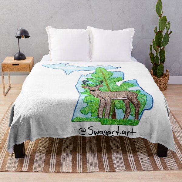 Item preview, Michigan Map Picture with Buck Deer, Pine Tree, and Blue Skies designed and sold by SwagartArt.