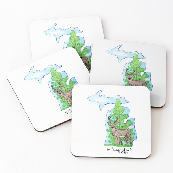 Item preview, Michigan Map Picture with Buck Deer, Pine Tree, and Blue Skies designed and sold by SwagartArt.