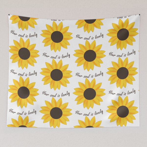 Item preview, Sunkissed Yellow Orange floating sunflower head with daily positive affirmation quote in brown cursive typography (standard white) designed and sold by Deegital18.