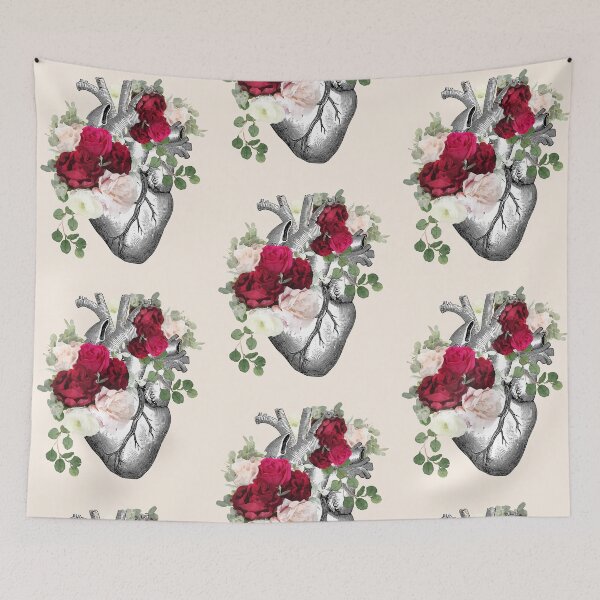 Item preview, Human heart illustration art, dark, purple roses, vintage effect designed and sold by Collagedream.
