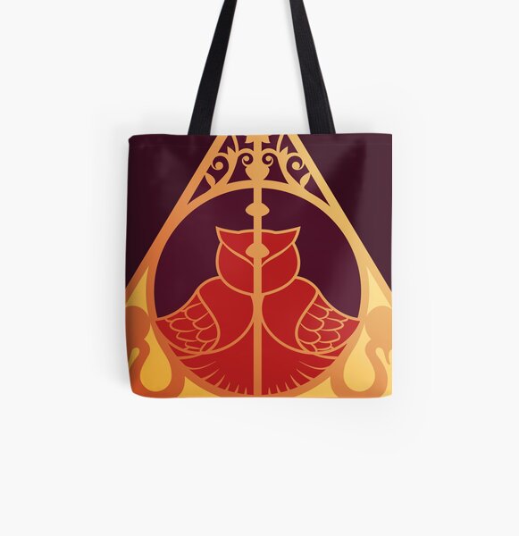 Artefact owl and snake - golden red All Over Print Tote Bag