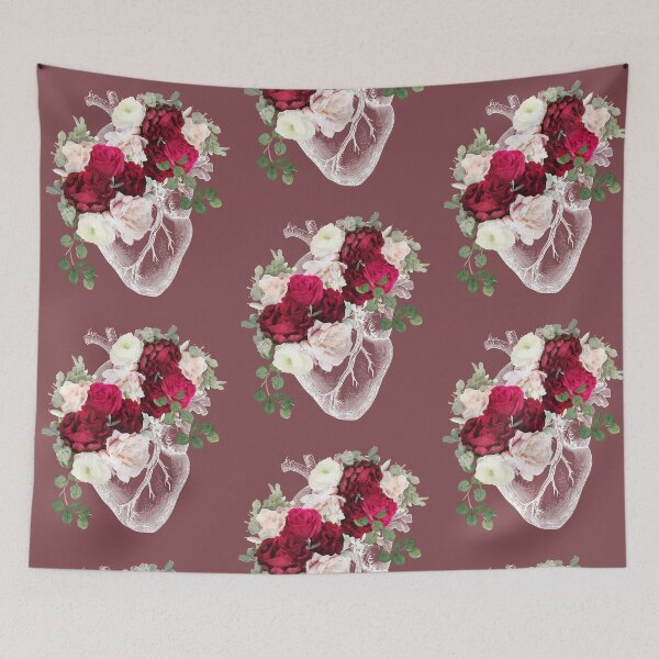 Item preview, Human heart illustration art, dark, purple roses, vintage effect white designed and sold by Collagedream.