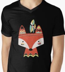 Camiseta para hombre de cuello en v Dibujos animados Tribal Red Fox
