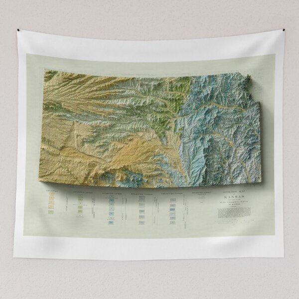Item preview, 1937 Kansas Relief Map 3D digitally-rendered designed and sold by ThinkAboutMaps.