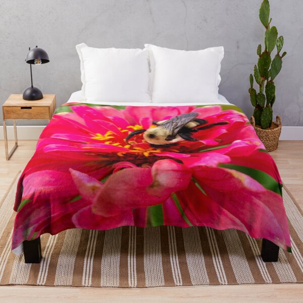 Item preview, Bumblebee on Pink Zinnia Flower on a Hot Summer Day designed and sold by PrettyLittlePic.