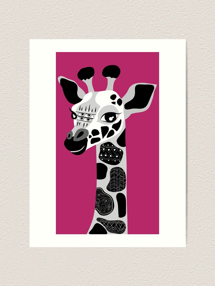 Zoo Safari Animals Black And White Giraffe Art Print By