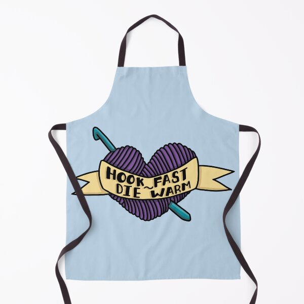 Item preview, Hook Fast Die Warm, Crochet, Purple Heart Ball of Yarn, Tattoo Style Banner designed and sold by BrandNameNerd.