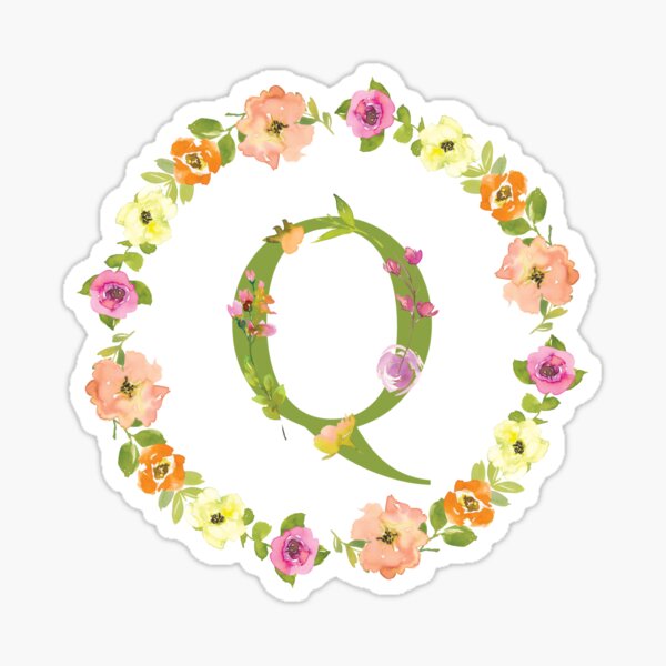 Item preview, Q Initial in a Watercolor Floral Wreath designed and sold by Pavnud.