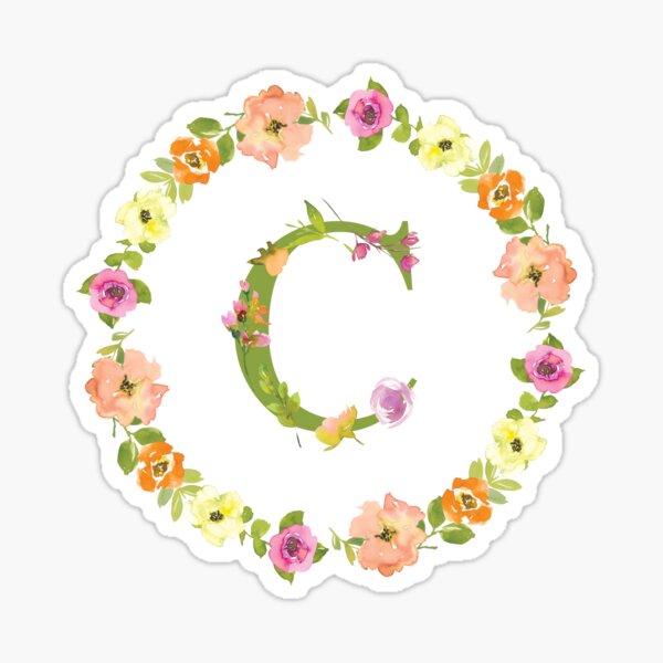 Item preview, C Initial in a Watercolor Floral Wreath designed and sold by Pavnud.