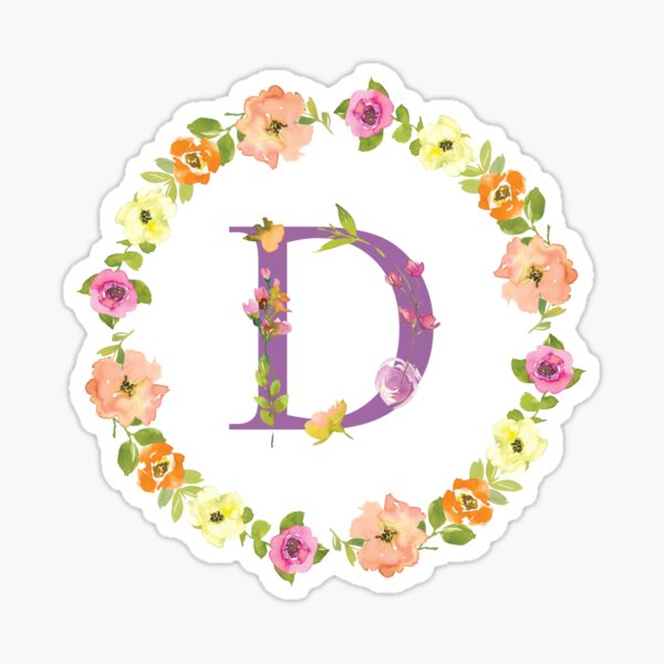 Item preview, D Initial in a Watercolor Floral Wreath designed and sold by Pavnud.