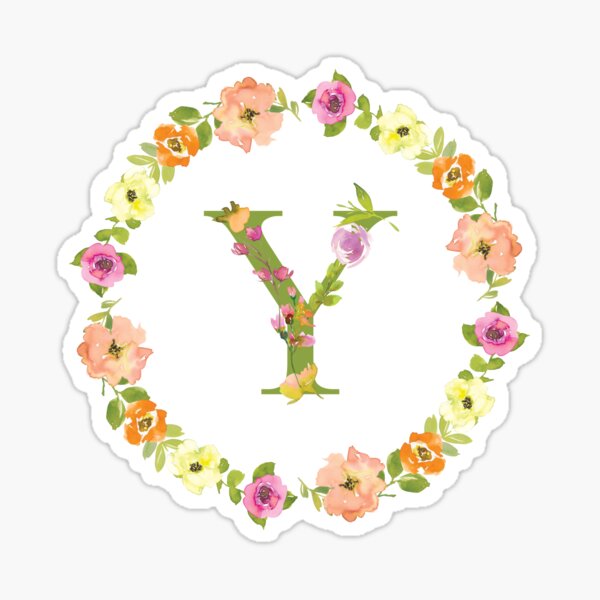 Item preview, Y Initial in a Watercolor Floral Wreath designed and sold by Pavnud.