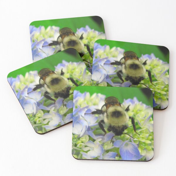 Item preview, Cute Fuzzy Bumblebee on Blue Hydrangea Flowers on a Hot Summer Day designed and sold by PrettyLittlePic.