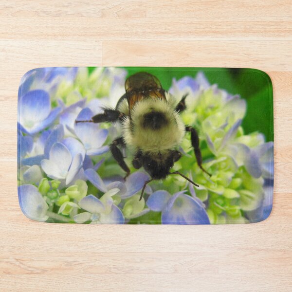 Item preview, Cute Fuzzy Bumblebee on Blue Hydrangea Flowers on a Hot Summer Day designed and sold by PrettyLittlePic.