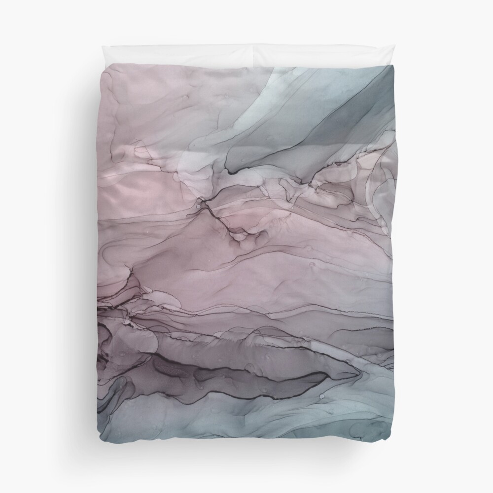Mauve Blush & Stormy Blue Flow Abstract 1 Duvet Cover
