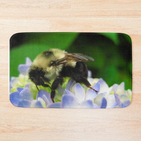 Item preview, Adorable Fuzzy Bumblebee on Blue Hydrangea Flowers on a Hot Summer Day designed and sold by PrettyLittlePic.