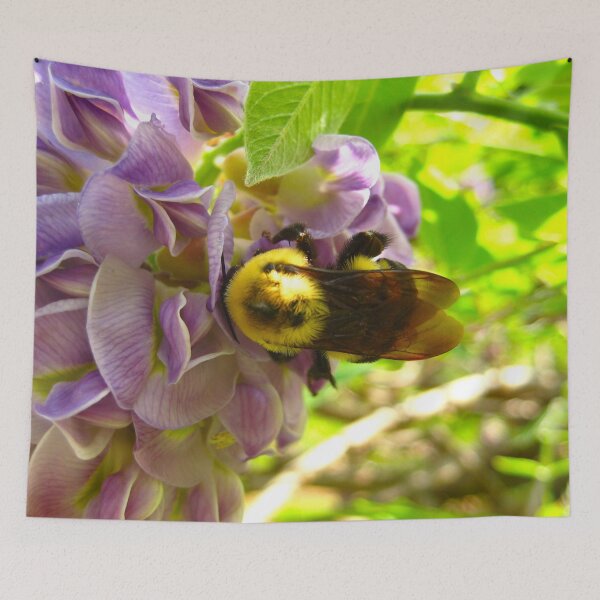 Item preview, Bumblebee on Purple Wisteria Blush with Purple Flowers on a Warm Sunny Spring Day designed and sold by PrettyLittlePic.