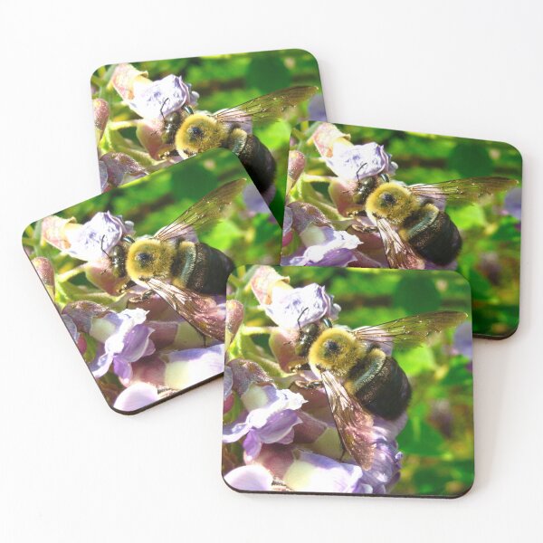 Item preview, Adorable Fuzzy Bumblebee on Purple Wisteria Blush with Purple Flowers on a Warm Sunny Spring Day designed and sold by PrettyLittlePic.