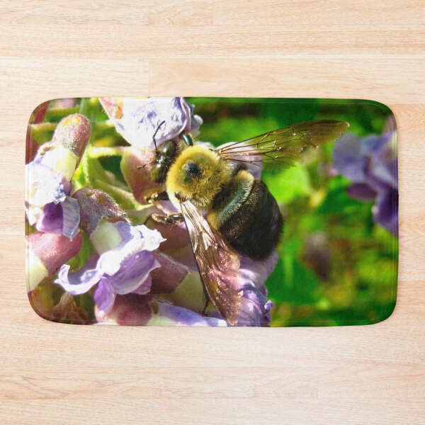 Item preview, Adorable Fuzzy Bumblebee on Purple Wisteria Blush with Purple Flowers on a Warm Sunny Spring Day designed and sold by PrettyLittlePic.