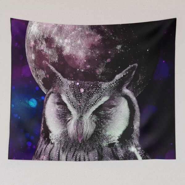 Item preview, Owl in galaxy with full moon designed and sold by felinefeelings.