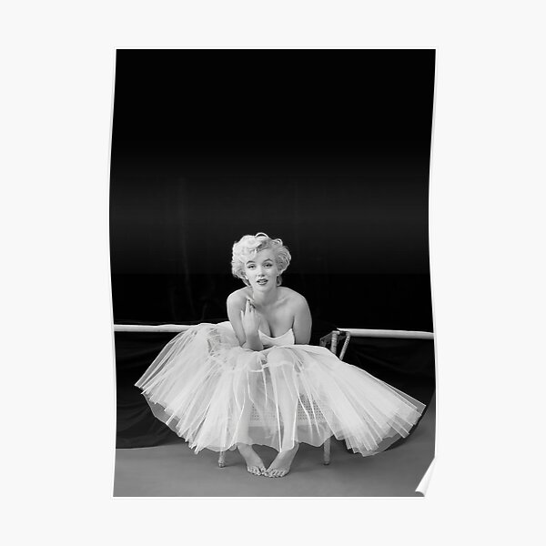 Marilyn Monroe in White Dress, Black and White Vintage Wall Art Poster