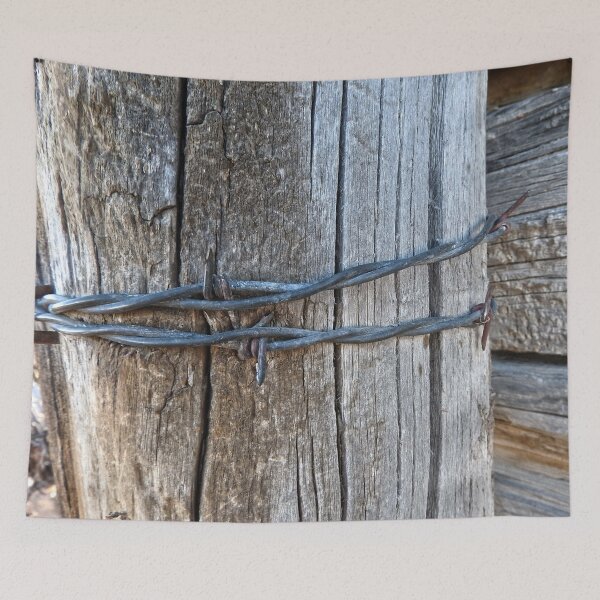 Item preview, Barbed wire on and old post designed and sold by Stephanie  Skeem.