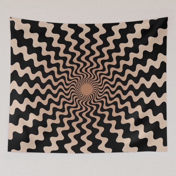 Item preview, Ilusión óptica de onda en zigzag de gradación beige marrón sobre fondo negro designed and sold by MarkStudio.
