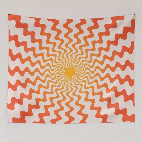 Aperçu de l'œuvre Illusion d'optique d'onde zigzag dégradé orange jaune sur fond beige créée et vendue par MarkStudio.