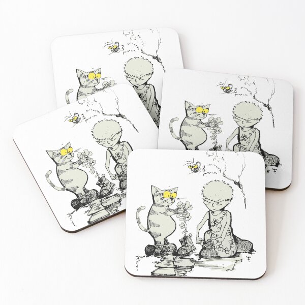 Item preview, @manuelunsui little girl teaching a silly cat how to tie his own boots,  surrounded by nature and trees designed and sold by manuelunsui.
