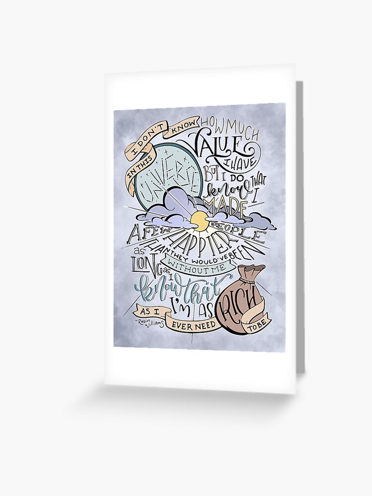 Carte De Vœux Colorise Citation De Robin Williams A La Main Par Catlashley Redbubble