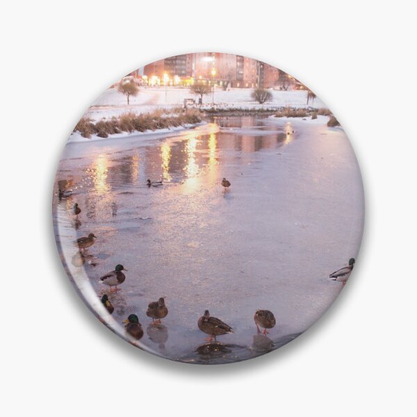Item preview, landscape of a duck on the ice of a river in a winter city park designed and sold by nataliavavilina.