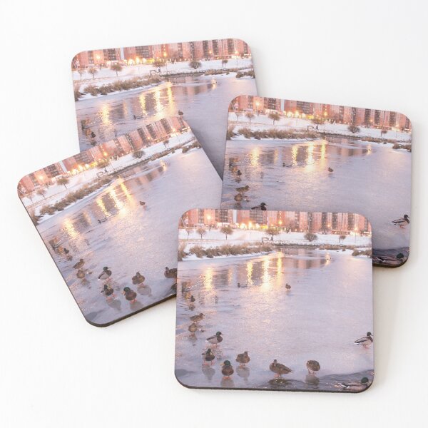 Item preview, landscape of a duck on the ice of a river in a winter city park designed and sold by nataliavavilina.