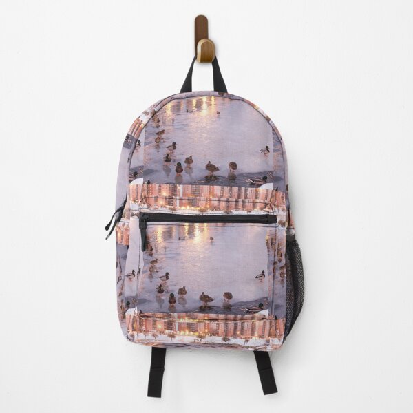 Item preview, landscape of a duck on the ice of a river in a winter city park designed and sold by nataliavavilina.